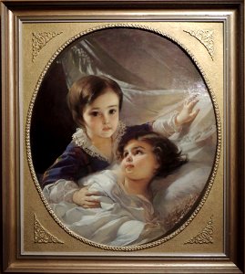 Two children of Tolstoy family by I.Makarov (1854) FRAME. Free illustration for personal and commercial use.