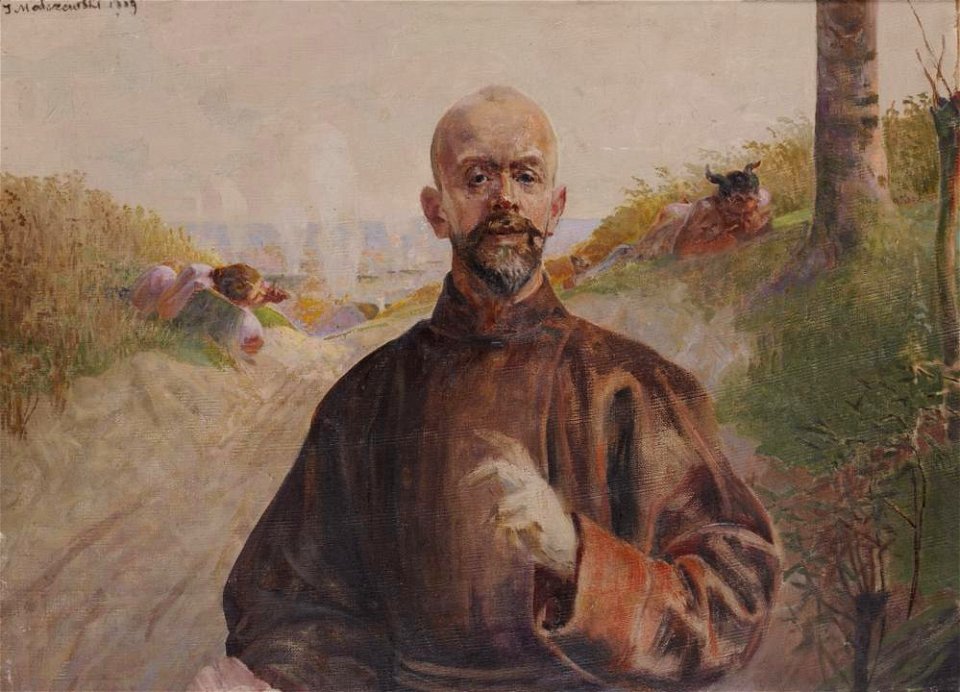 Malczewski Autoportret w habicie z pejzażem