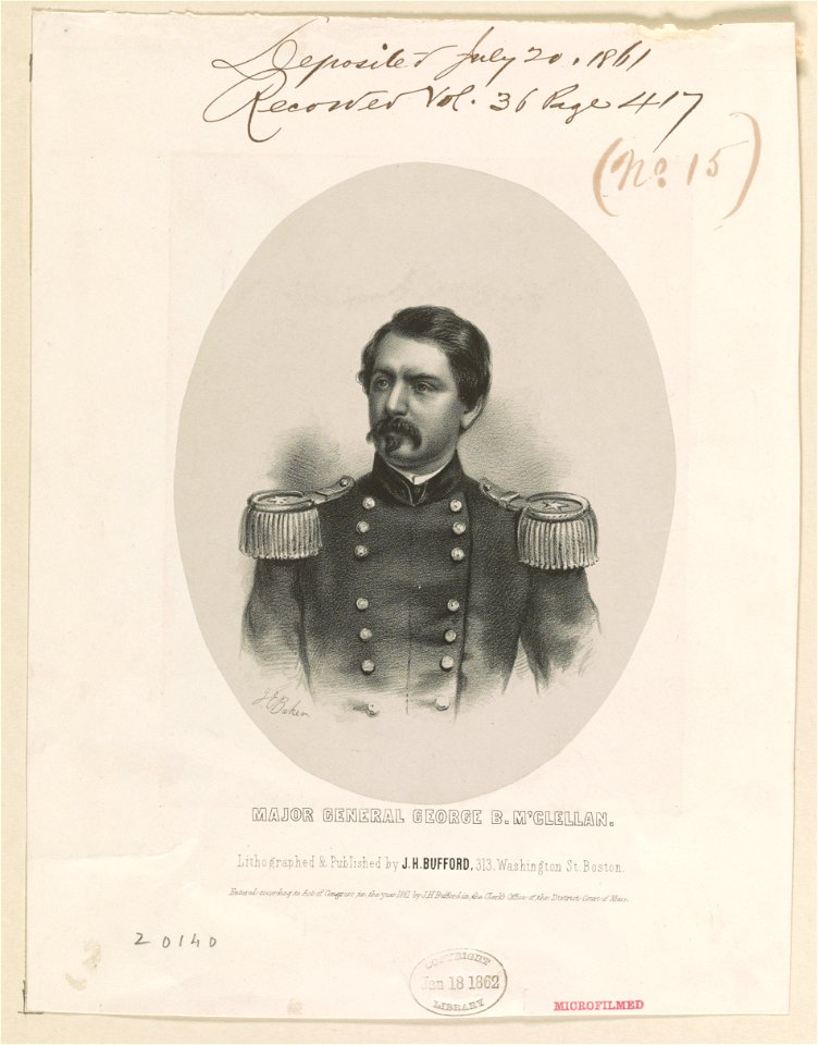 Major General George B. M'Clellan - J.E. Baker ; lithographed & published by J.H. Bufford. LCCN90714000