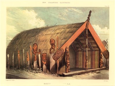 MAKETU HOUSE AT OTAWHAO PAH. BUILT BY PUATIA, TO COMMEMORATE THE TAKING OF MAKETU, The New Zealanders Illustrated, 1847