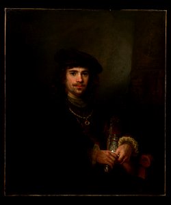 Man with a Sword, Rembrandt van Rijn and Workshop, 1644, oil on canvas, 102.3 by 88.9, The Leiden Collection. Free illustration for personal and commercial use.