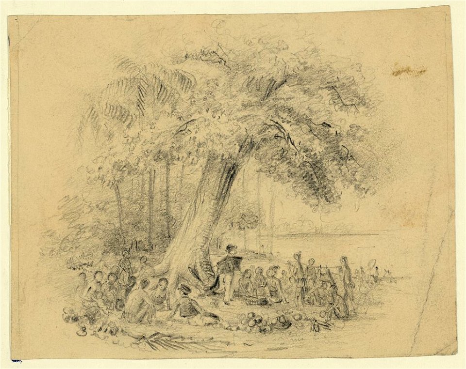 Man lecturing native people under a tree LCCN2004662210