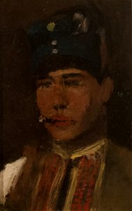 Man smoking a cigarette - painting by Mednyánszky
