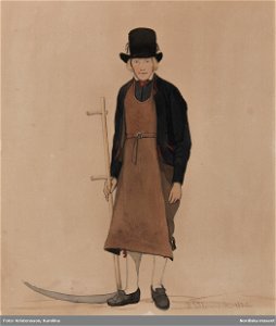 Man med lie, Jons Calle i Leksands Noret, Akvarell av P. Södermark 1850 - Nordiska museet - NMA.0070033. Free illustration for personal and commercial use.