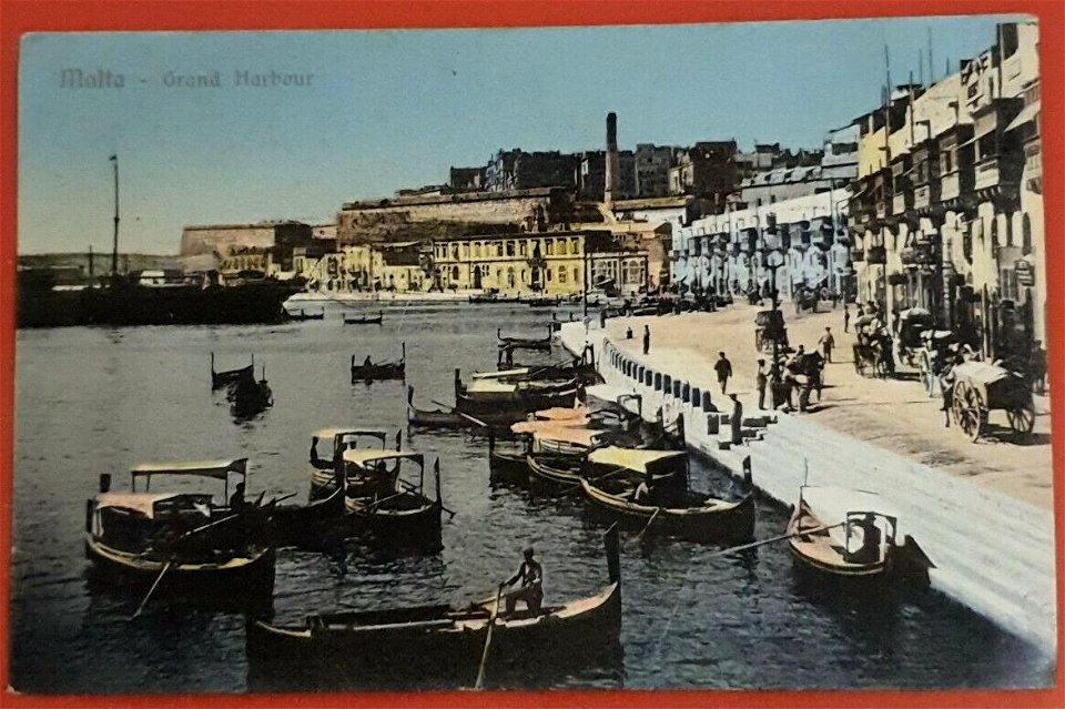 Malta-Old-Colour-Postcard-Grand-Harbour-Scene