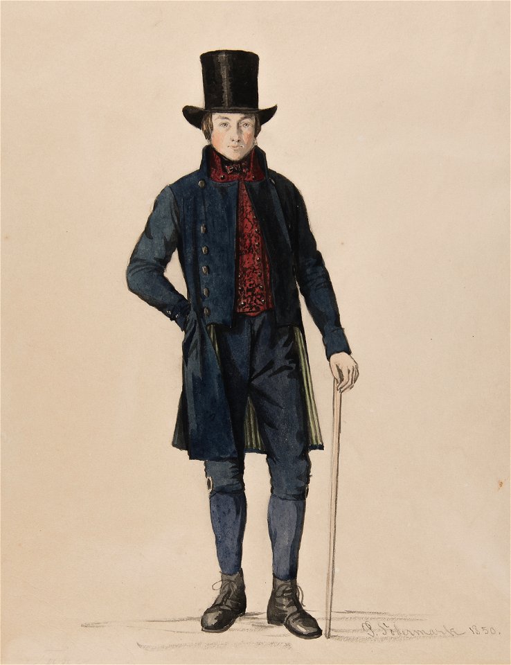 Man i dräkt. Akvarell av P.Södermark 1850 - Nordiska museet - NMA.0070062