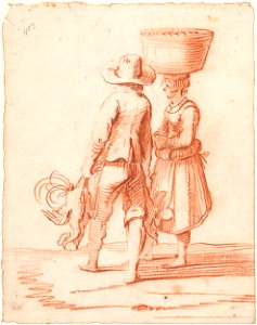 Man met gevogelte en een vrouw met een mand. Free illustration for personal and commercial use.