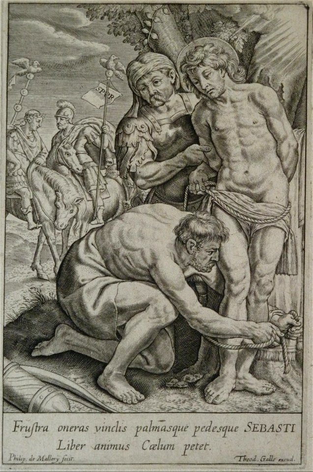 Philips van Mallery - St Sebastian is tied to a tree by two soldiers