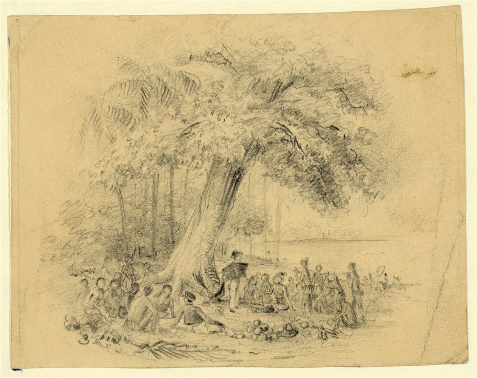 Man lecturing native people under a tree LCCN2004662210