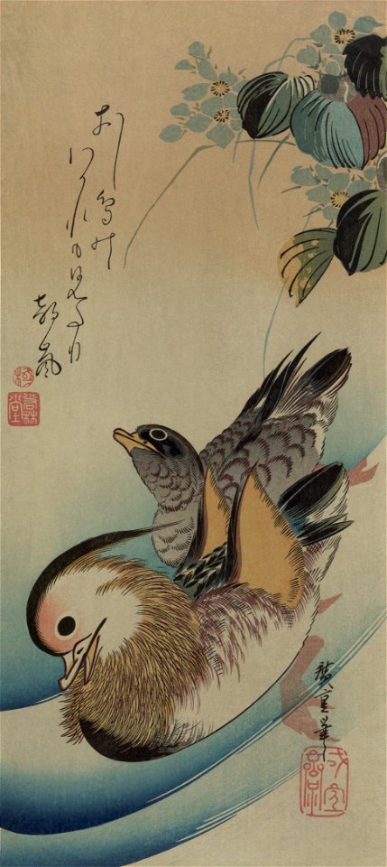 Mandarin duck woodcut2