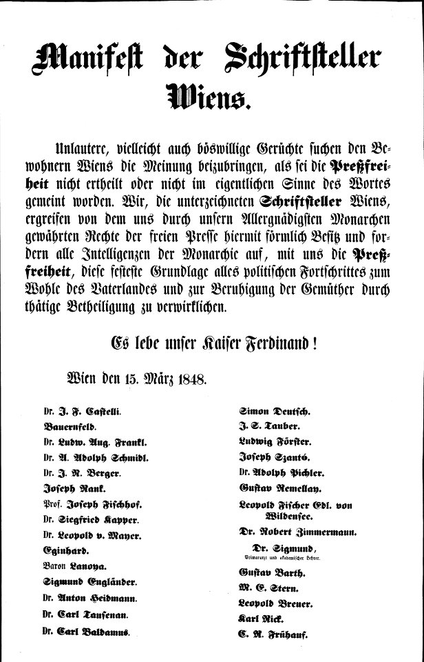 Manifest der Schriftsteller Wiens 1848