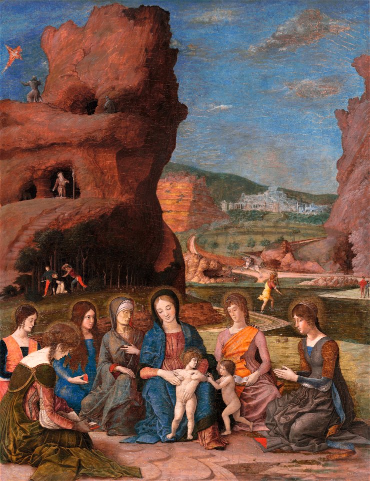 Mantegna - The Virgin and Child with Infant Saint John the Baptist and Six Female Saints, about 1497-1500