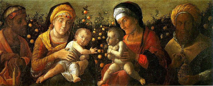 Mantegna, sacra famiglia e famiglia del Battista, mantova