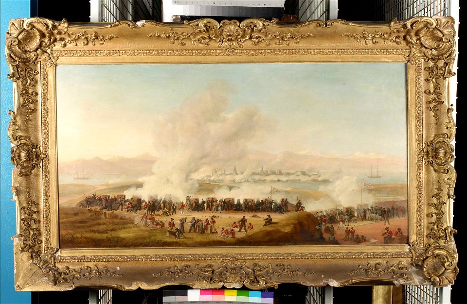 Manning the Guns- British Bluejackets Firing on a French Island Fort, circa. 1810 RMG BHC1079