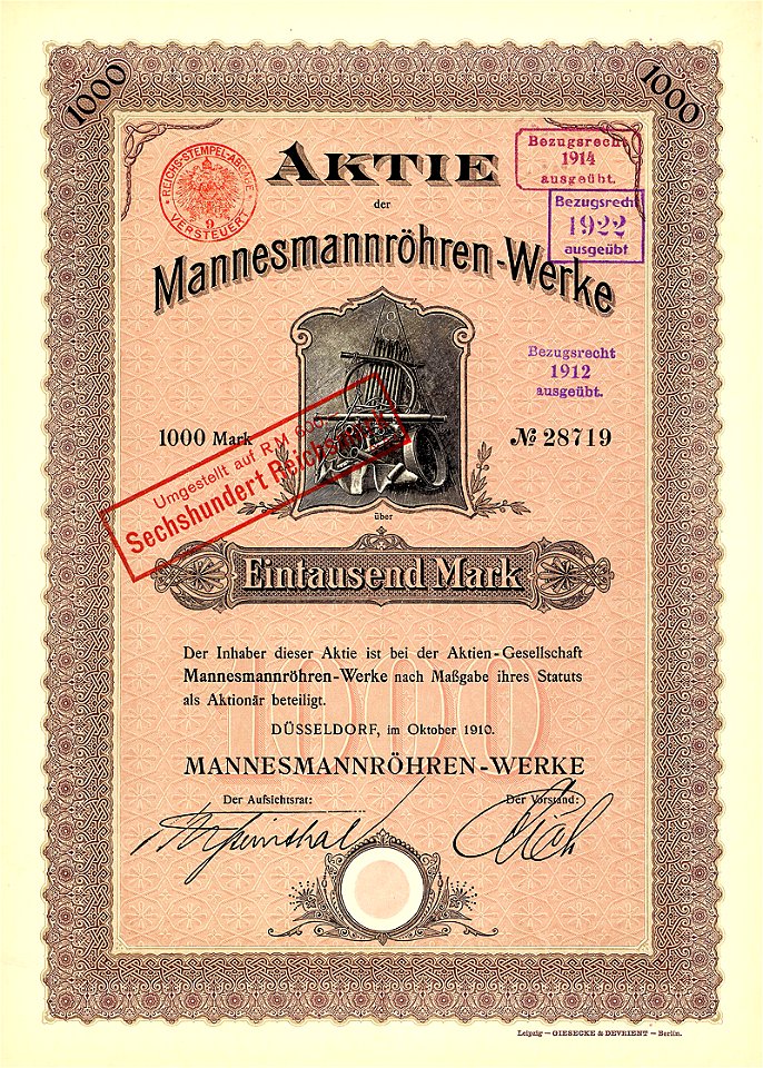 Mannesmannröhren-Werke 1000 Mk 1910