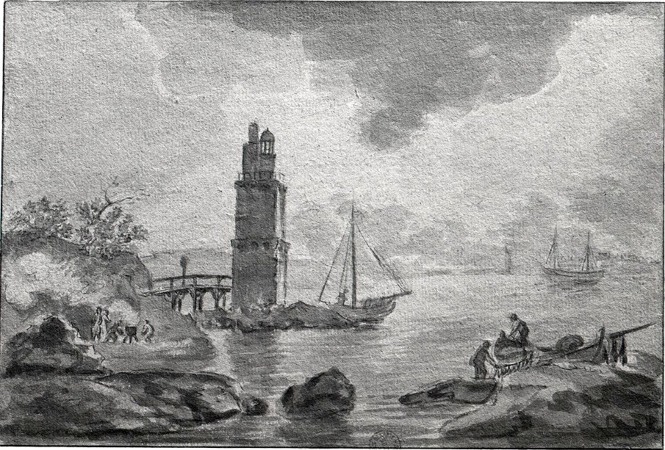 Manglard Adrien Paysage cotier avec un phare vue de la tour