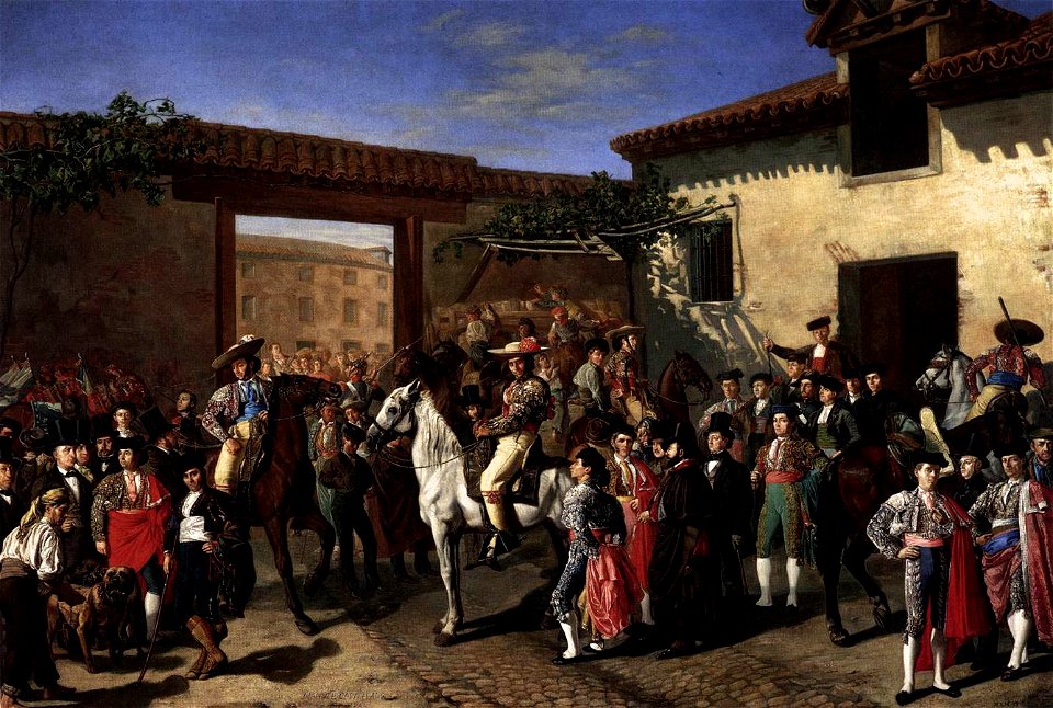 Manuel Castellano - Horses in a Courtyard by the Bullring before the Bullfight, Madrid - WGA04532