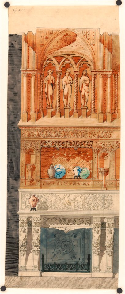 Mansion for William K. and Alva Vanderbilt, 660 Fifth Avenue, New York City). (Fireplace and overmantel) (Rendering LCCN2017648590