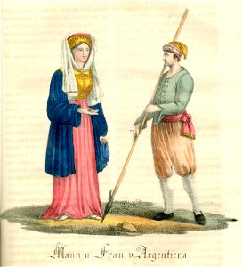 Mann u Frau v Argentiera - Griechenland Oder Sitten Bräuche Trachten Und Denkmäler Der Griechen Nach Den Neuesten Und Beste Quellen Bearbeitet - 1825