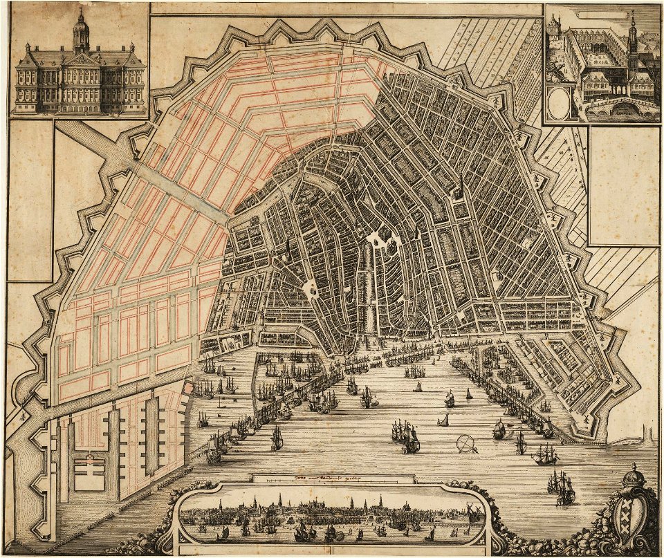 Map of Amsterdam with a Plan for a City Extension that was never Realised