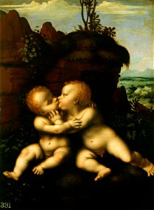 Marco d'Oggiono - The Infant Christ and Saint John Kissing. Free illustration for personal and commercial use.