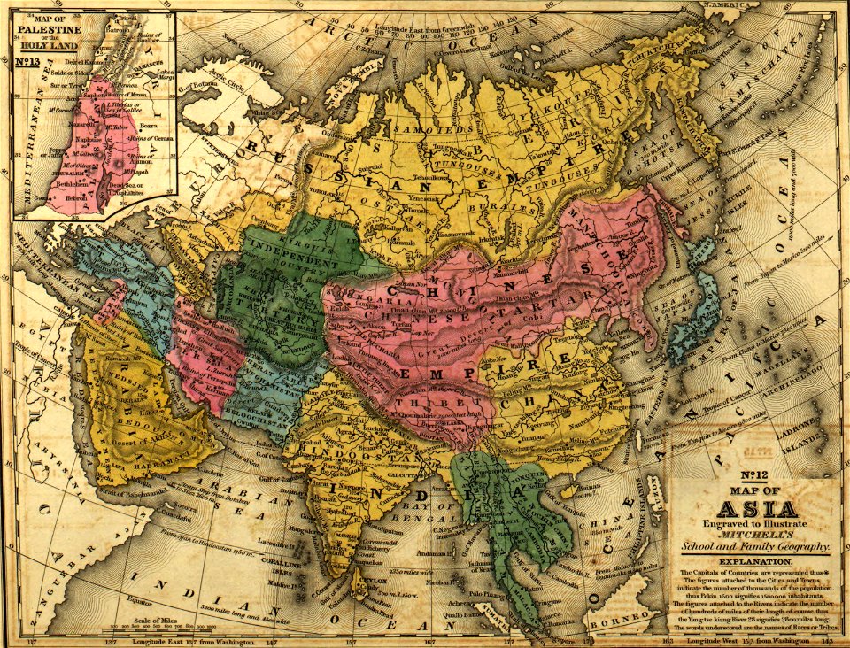Map of Asia, Mitchell's School Atlas LOC 2007633727-13 (cropped)