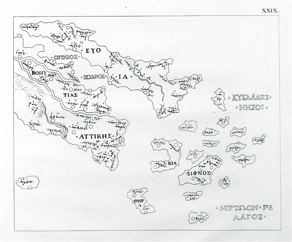 Map of Attica, Euboea and the Cyclades - Peter Oluf Brøndsted - 1826