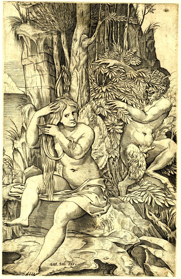 Marco da Ravenna - Pan spying from behind a bush at right, 1875,0710.1379