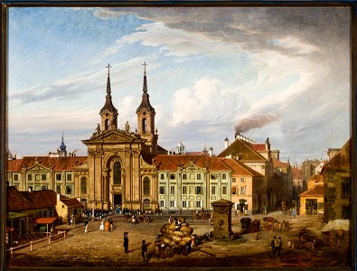 Marcin Zaleski - Krasiński Square and the Piarist church - MP 305 MNW - National Museum in Warsaw. Free illustration for personal and commercial use.