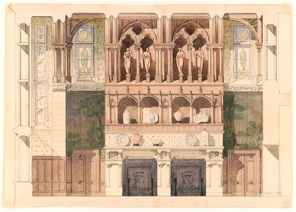 Mansion for William K. and Alva Vanderbilt, 660 Fifth Avenue, New York City). (Double fireplaces and overmantel) (Rendering LCCN2017648589