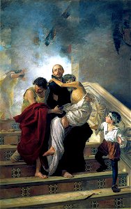 Manuel Gómez-Moreno González. San Juan de Dios salvando a los enfermos de incendio del Hospital Real (1880)