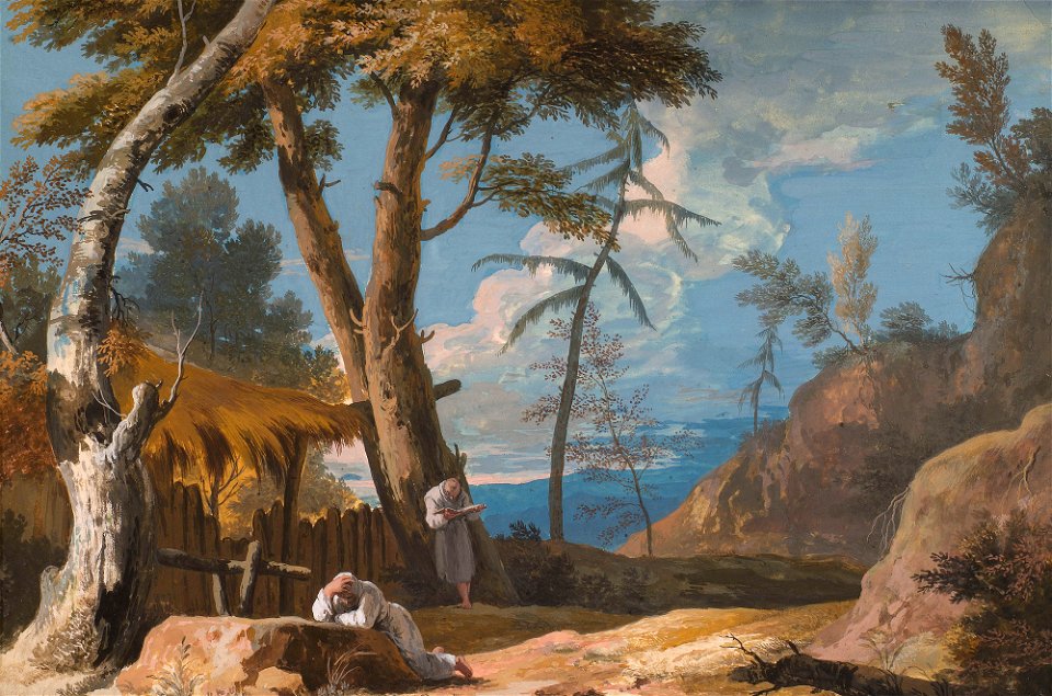 Marco Ricci (Belluno 1676-Venice 1730) - Landscape with two Praying Monks - RCIN 401439 - Royal Collection