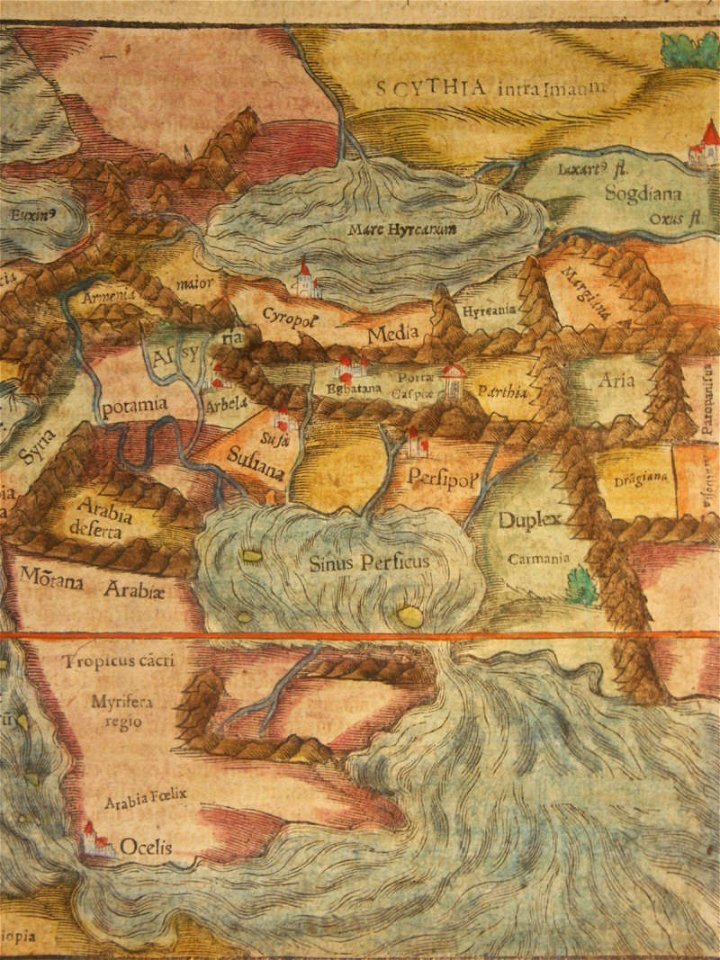 Map of ancient Persia (1600) a closer view. Free illustration for personal and commercial use.