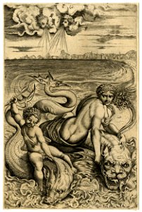Marco da Ravenna - Venus and Cupid riding on the backs of two sea creatures (dolphins), V,6.58