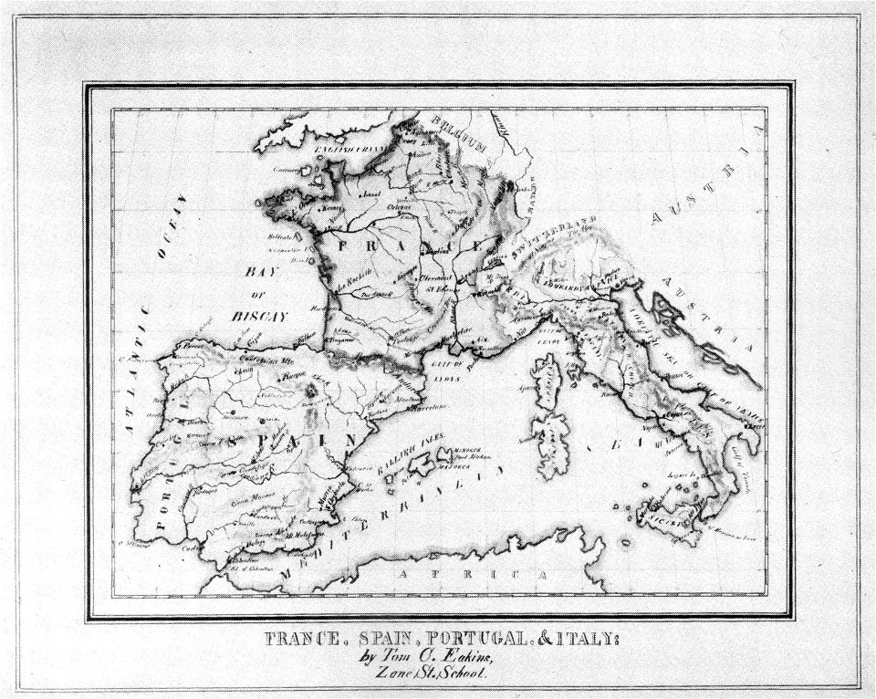Map of France, Spain, Portugal, and Italy J2