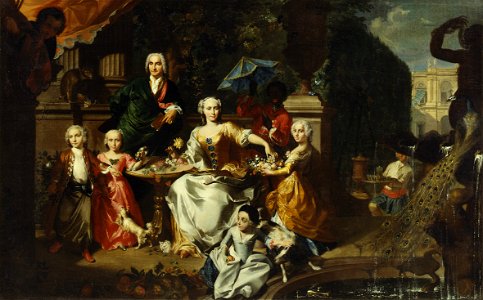 Marcus Tuscher - A Family Group on a Terrace in the Grounds of a Villa. Possibly the English Businessman George Jackson and his Family - KMS7116 - Statens Museum for Kunst
