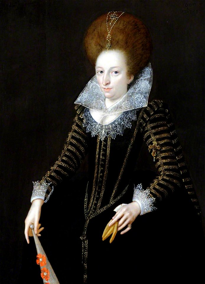 Marcus Gheeraerts the younger (1561-1562-1635-1636) (style of) - Portrait of an Unknown Lady, Aged 31, Holding a Glove and a Fan - 960230 - National Trust