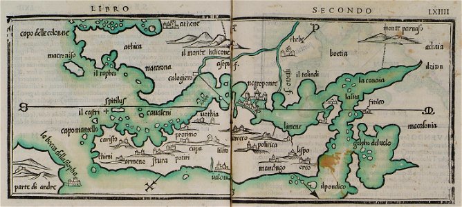 Map of Euboea with the coast of Attica and Boeotia - Bordone Benedetto - 1547