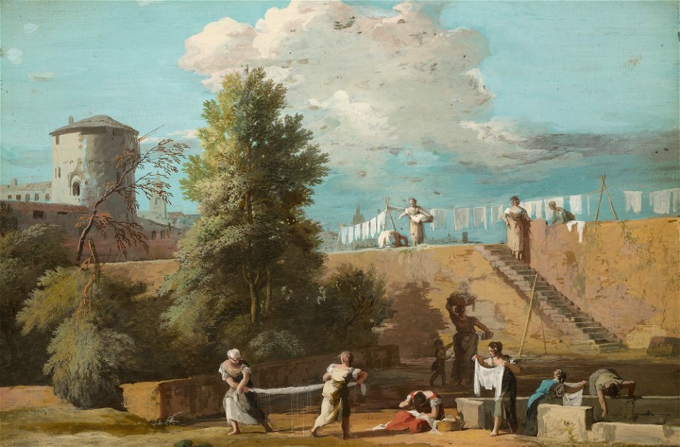 Marco Ricci (Belluno 1676-Venice 1730) - The Outskirts of a Town with Women Washing Linen - RCIN 401402 - Royal Collection
