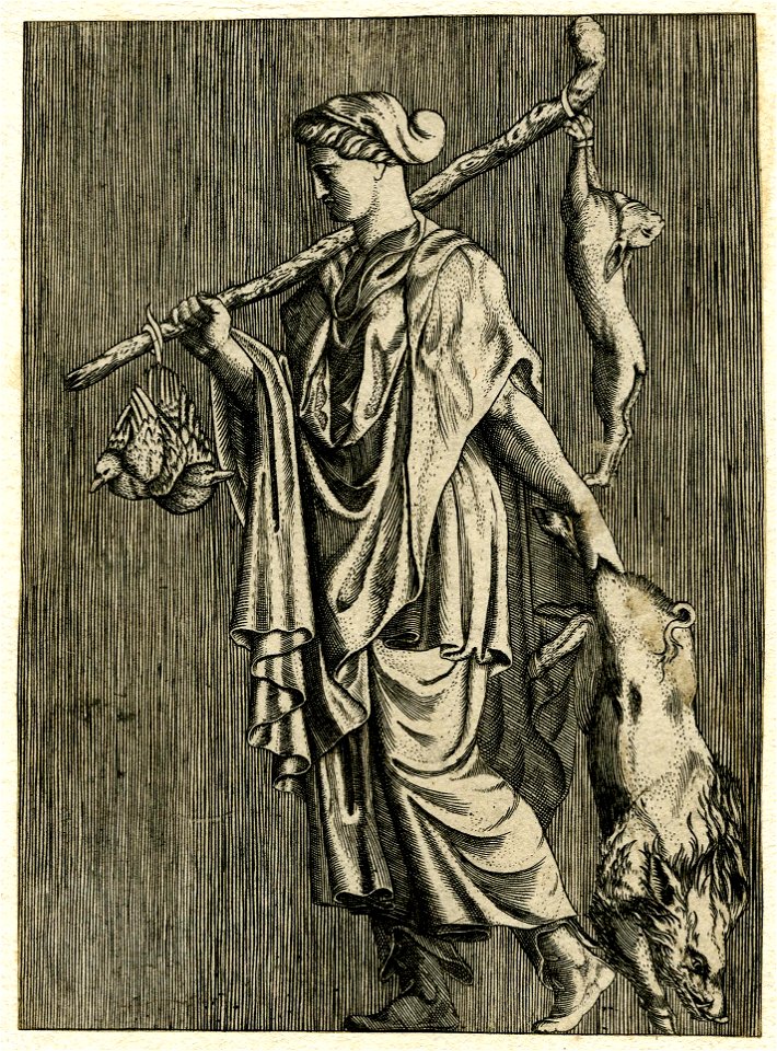 Marco da Ravenna - After - A woman returning from the hunt carrying various dead animals, 1874,0808.2144