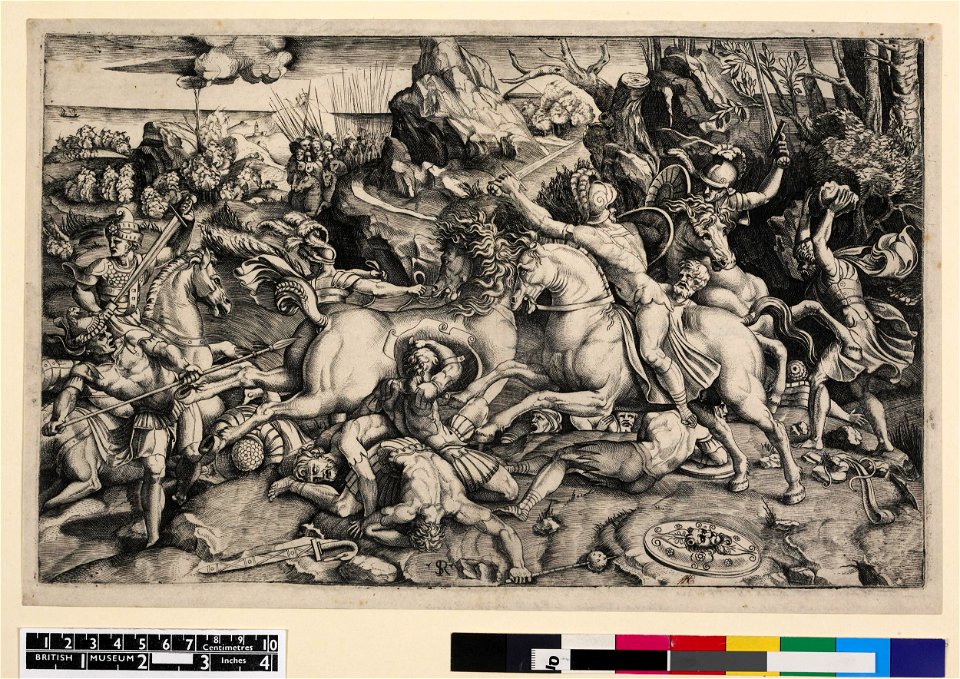 Marco da Ravenna - Battle scene with two men on horseback riding amongst several wounded and fallen men, 1868,0822.60