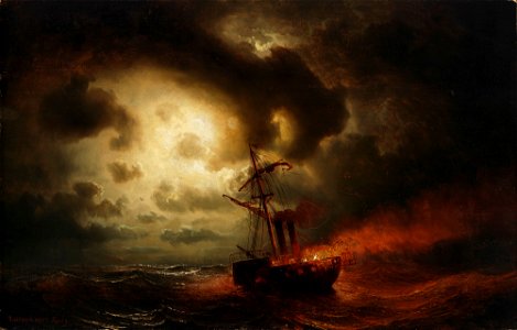 Marcus Larson - Burning Steamship - A I 291 - Finnish National Gallery