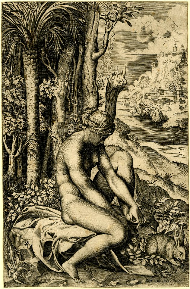 Marco da Ravenna - Venus sitting on a piece of drapery on a rock, H,2.75