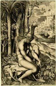 Marco da Ravenna - Venus sitting on a piece of drapery on a rock, H,2.75