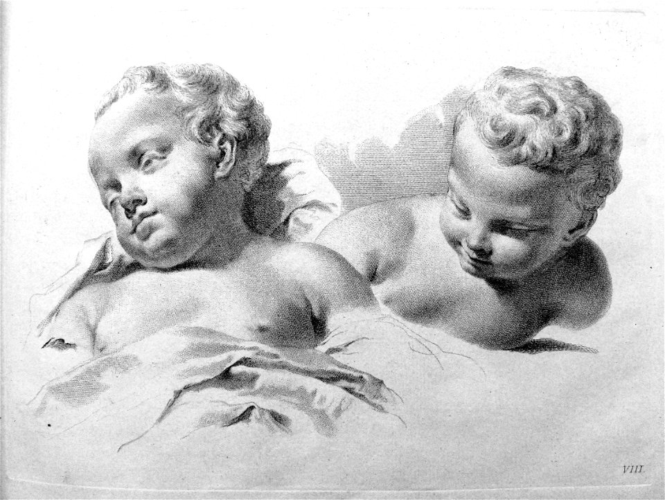 Marco Pitteri - Plate 8 Busts of two children with bare shoulders, one wrapped in drapery with his head turned to the left, the other looking down; with shading. 1760, 1860,1208.293