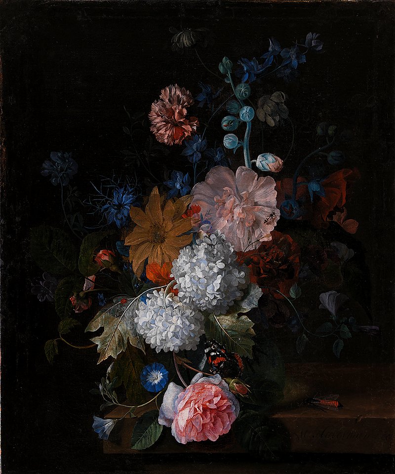 Margareta Haverman - flower still life on a stone slab with butterfly ...