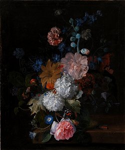 Margareta Haverman - flower still life on a stone slab with butterfly and other insects kmsst88