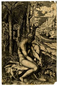 Marco da Ravenna - After - Venus sitting on a piece of drapery on a rock, 1854,0614.394