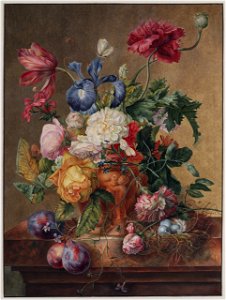 Maria Geertruida Snabilie - Flowers in a Terracotta Vase on a Marble Slab