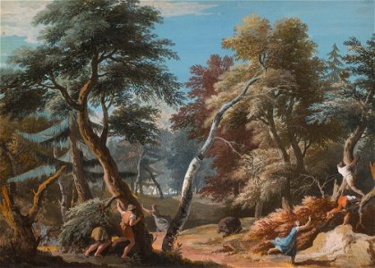 Marco Ricci (Belluno 1676-Venice 1730) - A Wood with Figures Alarmed by a Bear - RCIN 406908 - Royal Collection